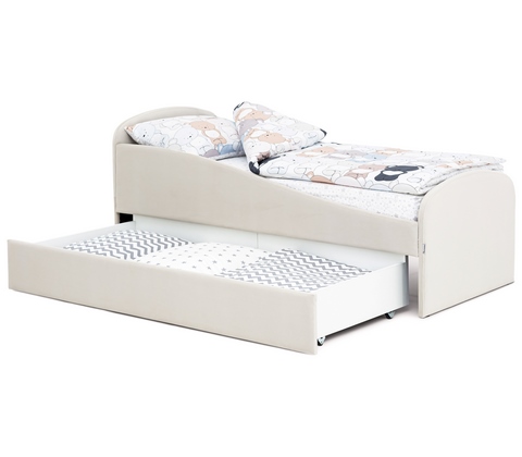Кровать детская Letmo мягкая с ящиком  80*190 ваниль(велюр)